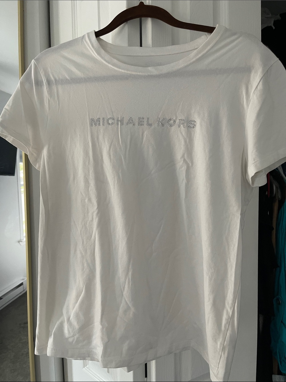 Michael Kors White Short Sleeve Tee with Crystal Logo